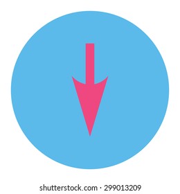 Sharp Down Arrow icon from Primitive Round Buttons OverColor Set. This round flat button is drawn with pink and blue colors on a white background.