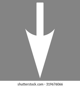 Sharp Down Arrow icon from Primitive Set. This isolated flat symbol is drawn with white color on a gray background.