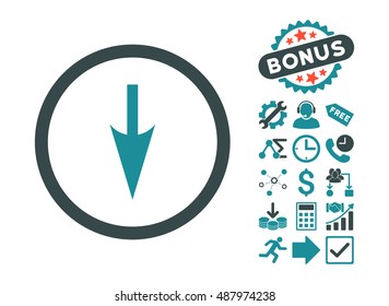 Sharp Down Arrow pictograph with bonus symbols. Vector illustration style is flat iconic bicolor symbols, soft blue colors, white background.