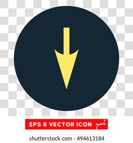 Sharp Down Arrow round icon. Vector EPS illustration style is flat iconic bicolor symbol, yellow and dark blue colors, transparent background.