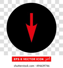 Sharp Down Arrow round icon. Vector EPS illustration style is flat iconic bicolor symbol, intensive red and black colors, transparent background.