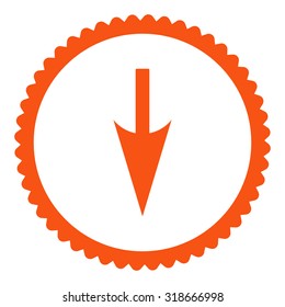 Sharp Down Arrow round stamp icon. This flat vector symbol is drawn with orange color on a white background.