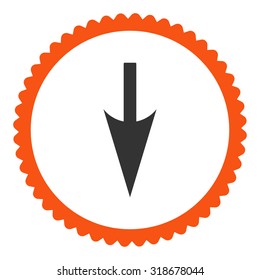 Sharp Down Arrow round stamp icon. This flat vector symbol is drawn with orange and gray colors on a white background.
