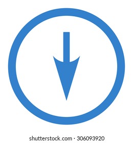 Sharp Down Arrow vector icon. This rounded flat symbol is drawn with cobalt color on a white background.
