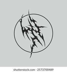 Sharp and dynamic abstract tribal vector logo in black with circular framing. Perfect for tattoos, branding, or edgy designs