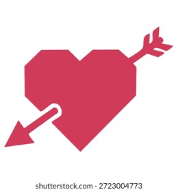 Icono geométrico del corazón del borde agudo con la flecha cupido para el amor y la pasión