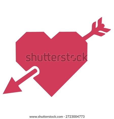 Sharp edge geometric heart icon with cupid arrow for love and passion