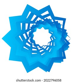 Sharp, edgy starburst, sunburst shape rotated inwards. Geometric circular, cyclic, and looped vector illustration