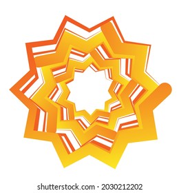 Sharp, edgy starburst, sunburst shape rotated inwards. Geometric circular, cyclic, and looped vector illustration