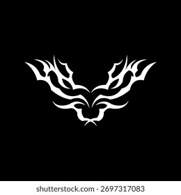 Ilustración tribal nítida y elegante con líneas blancas equilibradas en negro.