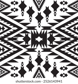 Sharp Ethnic Seamless Pattern in eps file, um padrão sem emenda preto e branco para impressão de tecido de moda, decoração doméstica, personalização estacionária, produtos de sublimação e outros usos digitais.
