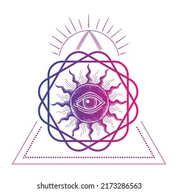 A sharp eye created using magic-related colors.