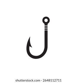Sharp Fishing Hook Silhouette Icon - Angling, Bait, and Catch Vector Symbol - Ideal for Fishing, Hobby, and Outdoor Recreation Concepts