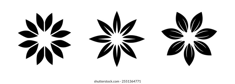 Sharp flower petals icon set. Flower silhouette. Star flower logo vector illustration