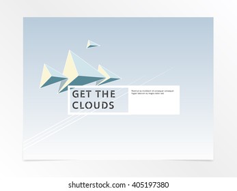 Sharp geometric clouds logotype. Abstract vector background with polygonal pyramids design element. Minimalistic modernist layout design.