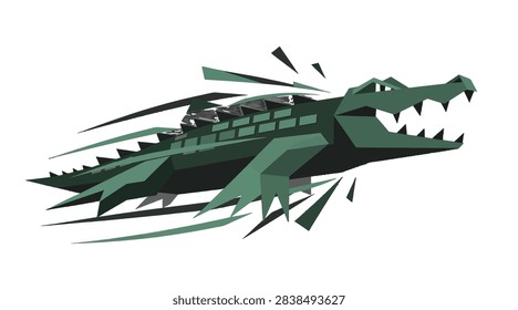 Sharp geometric crocodile vector illustration showing predatory motion and reptilian textures.