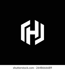 A sharp, geometric logo design featuring the letters “H” and “U” merged inside a hexagon shape. The white monogram sits boldly on a black background, ideal for modern branding, app icons, real estate.