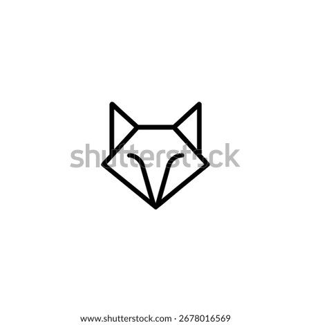 A sharp, geometric, and symmetrical line art design of a fox's head, viewed from the front.