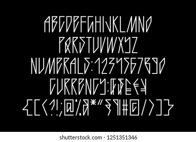 Sharp gothic neon linear tube font, uppercase and lowercase geometric sans serif typography, numerals and symbols, thin and angled minimalistic tattoo letters for neon signs, invitations and art
