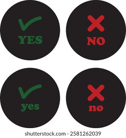 Sharp green checkmark and red cross icon set on isolated transparent background black vector symbol for right and wrong choices. Modern flat and line design symbol tick sign collection. Yes or No.
