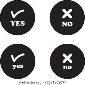 Sharp green checkmark and red cross icon set on isolated transparent background black vector symbol for right and wrong choices. Modern flat and line design symbol tick sign collection. Yes or No.