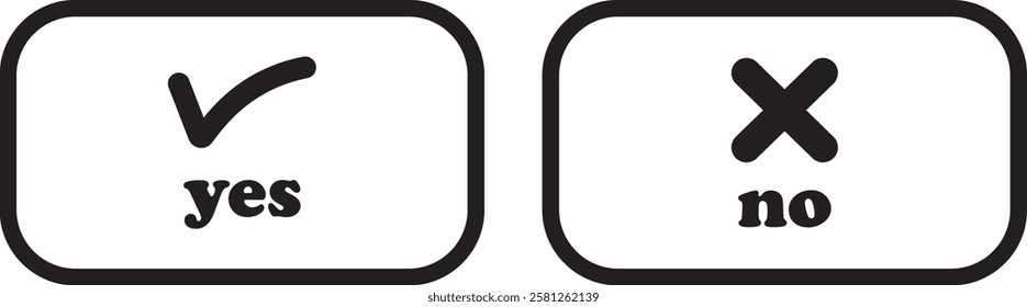 Sharp green checkmark and red cross icon set on isolated transparent background black vector symbol for right and wrong choices. Modern flat and line design symbol tick sign collection. Yes or No.