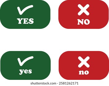 Sharp green checkmark and red cross icon set on isolated transparent background black vector symbol for right and wrong choices. Modern flat and line design symbol tick sign collection. Yes or No.