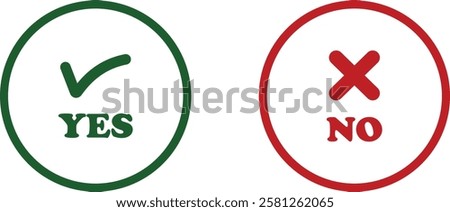 Sharp green checkmark and red cross icon set on isolated transparent background black vector symbol for right and wrong choices. Modern flat and line design symbol tick sign collection. Yes or No.