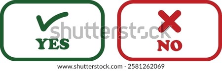 Sharp green checkmark and red cross icon set on isolated transparent background black vector symbol for right and wrong choices. Modern flat and line design symbol tick sign collection. Yes or No.