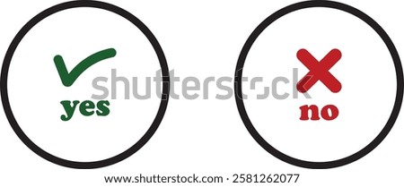 Sharp green checkmark and red cross icon set on isolated transparent background black vector symbol for right and wrong choices. Modern flat and line design symbol tick sign collection. Yes or No.