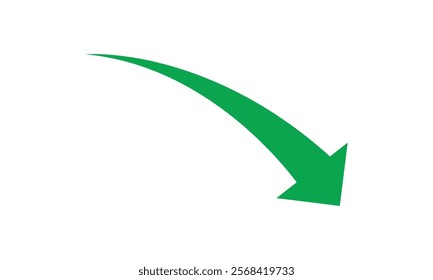 Sharp green curved arrow icon, Green arrow icon isolated on transparent background. Flat style arrow symbol for website, Hand drawn arrow icon.	
