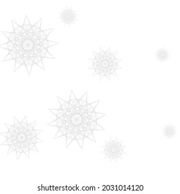 Sharp Ice White Christmas Silver Sky Background. Snowflakes New Year Print Innocent Composition. Chaotic Luxury Frost Stars Mandala Background. Monochrome Grey Winter Mystery Cold Pattern.