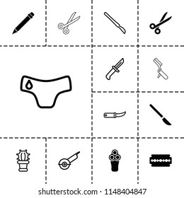 Sharp icon. collection of 13 sharp filled and outline icons such as electric razor, children panties, electric saw, gardening knife. editable sharp icons for web and mobile.