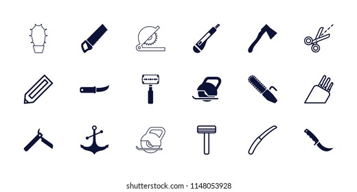 Sharp icon. collection of 18 sharp filled and outline icons such as bllade razor, gardening knife, axe, anchor, pencil, razor. editable sharp icons for web and mobile.