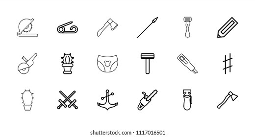 Sharp icon. collection of 18 sharp outline icons such as pencil, pin, electric razor, razor, sword, chain saw, anchor, cactus, spear. editable sharp icons for web and mobile.