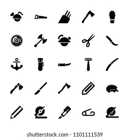 Sharp icon. collection of 25 sharp filled icons such as hedgehog, pencil, pin, razor, electric razor, cutter, circular saw, saw blade. editable sharp icons for web and mobile.