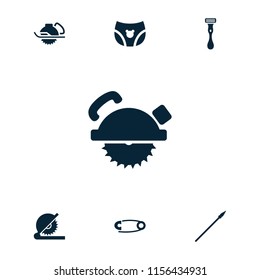 Sharp icon. collection of 7 sharp filled icons such as spear, pin, children panties, razor, circular saw, saw blade. editable sharp icons for web and mobile.