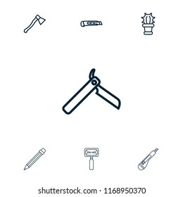 Sharp icon. collection of 7 sharp outline icons such as bllade razor, cutter, cactus, axe weapon, razor. editable sharp icons for web and mobile.