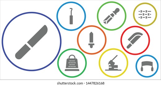 sharp icon set. 9 filled sharp icons.  Simple modern icons about  - Knife, Hook, Chisel, Grater, Axe, Sword, Barbed wire, Saw