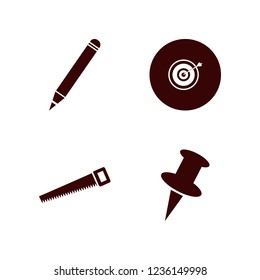 sharp icon. sharp vector icons set target, saw, pencil and push pin