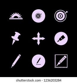 sharp icon. sharp vector icons set target, out arrows, pencil and saw