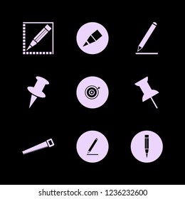 sharp icon. sharp vector icons set pencil, push pin, target and saw