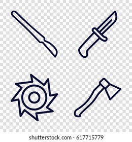 Sharp icons set. set of 4 sharp outline icons such as scalpel, axe weapon, saw