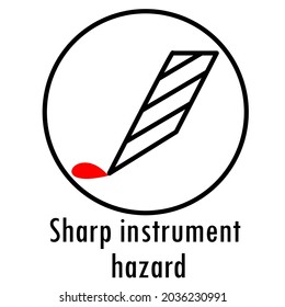 Sharp instrument hazard icon,related warning:thin vector icon, black and white kit