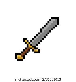 Sharp iron broadsword pixel art sprite with a gold hilt and steel blade for retro fantasy games