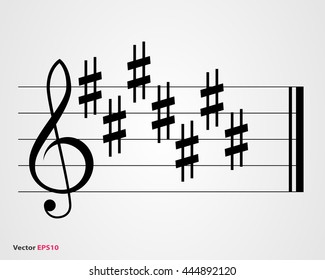 Sharp key signature on gray