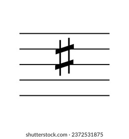 Sharp key signature on staff flat vector isolated on white background. Black musical notation symbol. Music concept.