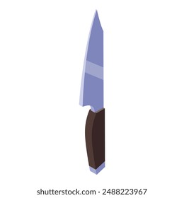 Sharp kitchen knife pointing up with brown handle isometric view