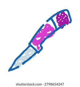 Sharp kitchen utility knife icon with blue outline and pink hued handle, simple sketch style doodle on white background, clean vector illustration for cooking or tool concepts