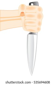 Sharp knife in hand of the person on white background